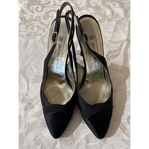 Bruno Magli Womens Pointed Toe Cone Heel Sling Backs Black Size 6.5